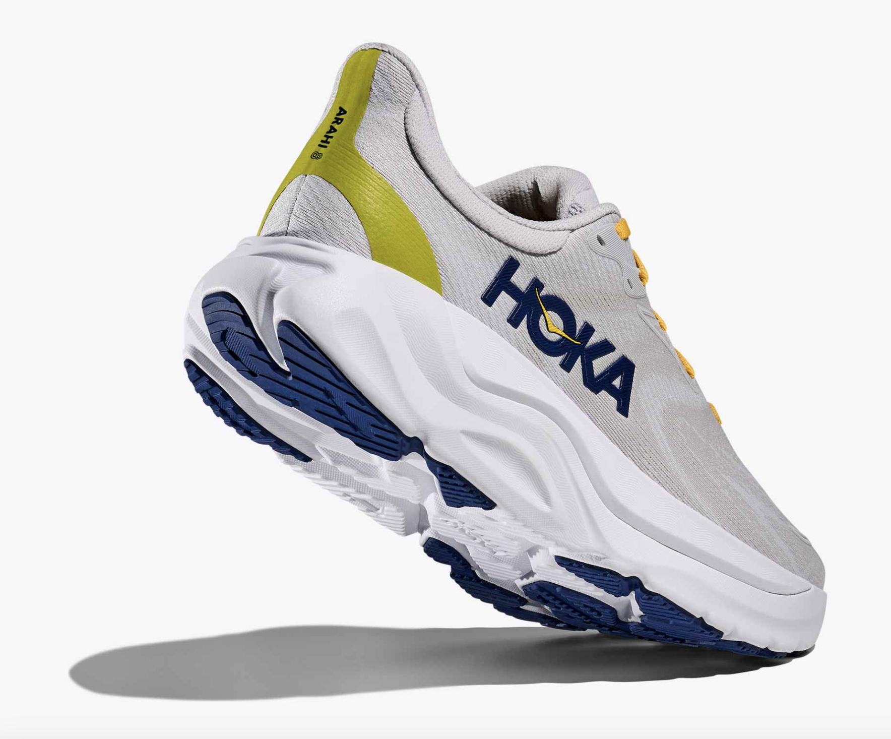 Hoka Arahi 8 Men size 13 White Athletic Shoe with Yellow Laces and Navy Logo HOKA Arahi 8 Review | Running Shoes Guru main image 2